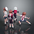 Children In School Uniforms With Red Backpacks Doing Various Playful Poses