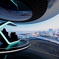 Futuristic Glowing Seat On Icy Planet Surface With Large Moon And Starry Sky