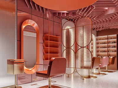 Elegant Modern Hair And Beauty Salon Interior With Stylish Chairs And Mirrors 3d model