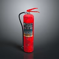 Red Fire Extinguisher With Pressure Gauge Black Hose And Safety Label