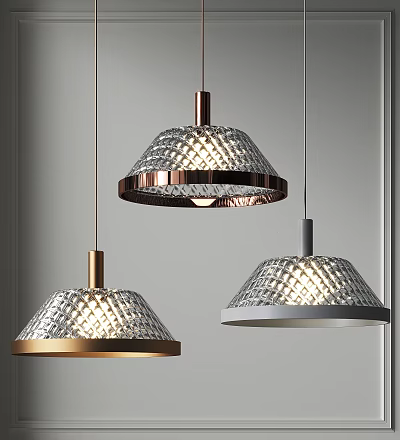 Stylish Modern Pendant Lights With Diamond Textured Shades And Metallic Gold Rose Gold Gray Frames 3d model