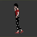 Cartoon Female Character With Black Short Hair Red Shirt And Polka Dot Pants