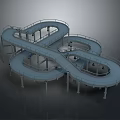 Multi Level Spiral Walkway Structure With Curved Paths And Support Columns