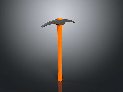 Industrial Pickaxe Equipment With Orange Handle And Metal Head For Heavy Duty Use 3d model