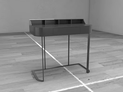 Modern Dressing Table With Metal Frame And Storage Drawers In Wooden Floor Room 3d model