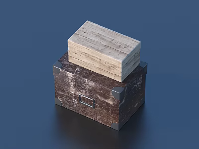 Stacked Light Wood Grain And Dark Marble Storage Boxes With Metal Corners And Clasp 3d model