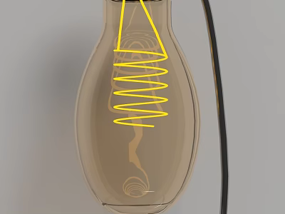 Amber Glass Bulb Shaped Table Lamp With Spiral Filament And Black Stand 3d model