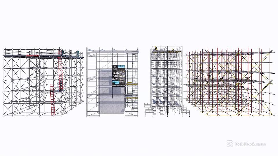 Various Scaffolding Structures For Construction Projects With Metal Frames 3d model 