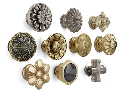 Decorative Cabinet Door Handles with Vintage and Modern Designs in Brass Silver and Gold Finishes 3d model