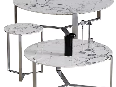 Modern Round Coffee Table With Marble Top Metal Frame And Side Table 3d model