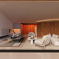 Modern Detached Villa With Long Swimming Pool Wooden Terrace And Sunset View