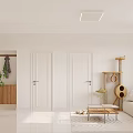 Modern Living Room Interior With Beige Sofa Wooden Cabinet Window Curtains And Green Plant