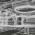 Spacious Industrial Factory Interior With Black Pipes Yellow Pillars Circular Arches And Metal Floors