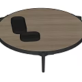 Round Light Wooden Coffee Table With Black Frame And Small Trays 3d model