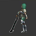 Woman In Green Armor With Glowing Sword And Hood Standing Pose