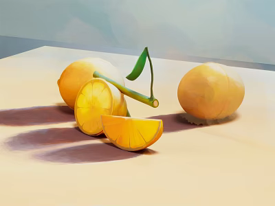 Fresh Lemons With Whole Fruit And Sliced Pieces On Light Background 3d model