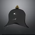 Antique Metal Helmet With Polished Surface And Golden Top Decoration