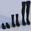 Black Shiny High Heel Shoes With Various Styles Ankle Mid Calf Over Knee Boots