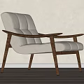 Modern Minimalist Accent Chair With White Upholstery And Wooden Curved Armrests And Legs