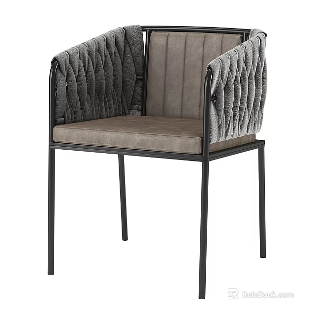 Accent Chair with Gray Upholstery Quilted Armrests and Black Metal Frame 3d model 