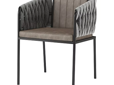 Accent Chair with Gray Upholstery Quilted Armrests and Black Metal Frame 3d model