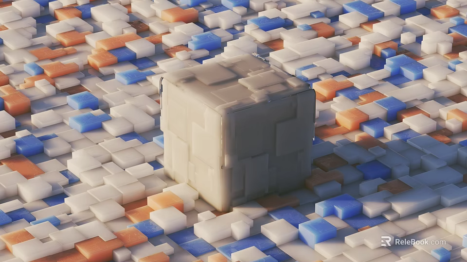 Geometric Colorful Cubes Pattern Background With Central Gray Textured Cube 3d model 