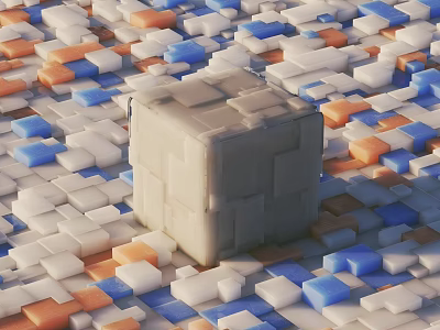 Geometric Colorful Cubes Pattern Background With Central Gray Textured Cube 3d model