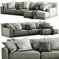 Modern Multi-Seat Sofa With Checkered Pillows And Cozy Throw Blanket Design 3d model