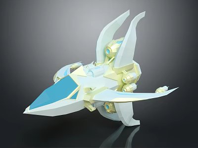 Futuristic White And Blue Spaceship 3D Model With Transparent Parts And Gold Accents 3d model