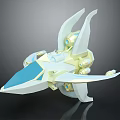 Futuristic White And Blue Spaceship 3D Model With Transparent Parts And Gold Accents