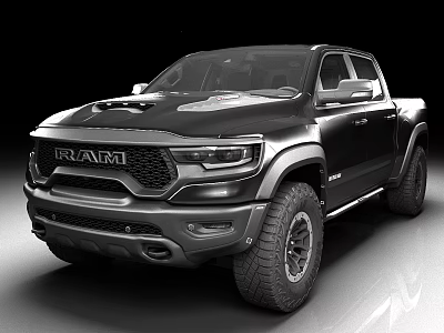 RAM Pickup Truck Black Exterior With Sporty Design And Off Road Tires 3d model