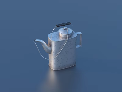 Silver Metal Kitchenware Kettle Featuring Square Design Chain Handle And Spout 3d model