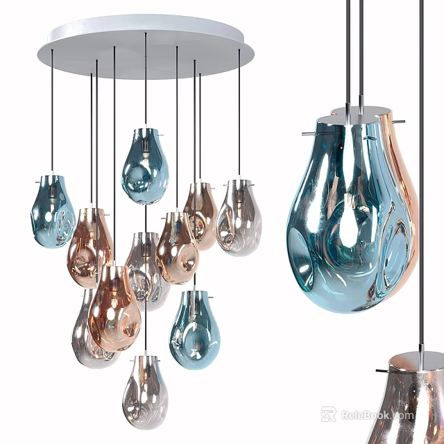 Modern Teardrop Shaped Pendant Lights With Blue And Copper Metallic Finish 3d model 
