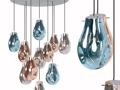 Modern Teardrop Shaped Pendant Lights With Blue And Copper Metallic Finish 3d model