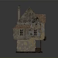 Vintage House With Red Brown Tiled Roof Chimney Stone Walls And Wooden Windows