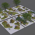 Microlandscape Design Featuring Green Grass Decorative Stones Small Trees And Shrubs 3d model