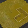 Lush Green Grass Covers Square Soil Block With Central Wooden Planked Trench