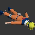 Anime Character With Yellow Spiky Hair Forehead Protector Orange Jacket Blue Details White Fur Collar And Scroll On Shoulder