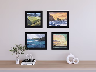 Decorative hanging painting oil painting combination 3d model