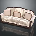 Elegant Classic Three Seater Sofa With Striped Fabric And Brown Trimmed Cushions