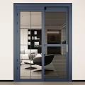 Blue Sliding Doors with Glass and Mesh Design for Modern Home Living Room Interior