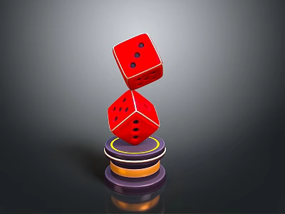 Two Red Dice Neatly Stacked On Colorful Chips As Decorative Home Living Accessories 3d model