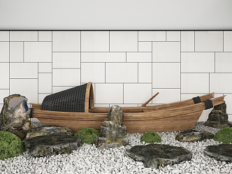 New Chinese style landscape sketch garden landscape sketch courtyard landscape wooden boat 3d model