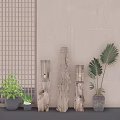 Modern Minimalist Floor Lamps With Wooden Lattice Screen And Green Plants