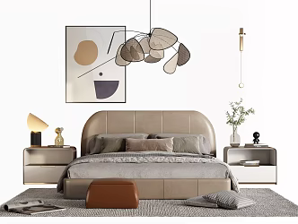 Modern Double Bed Combination Bedside Table 3d model