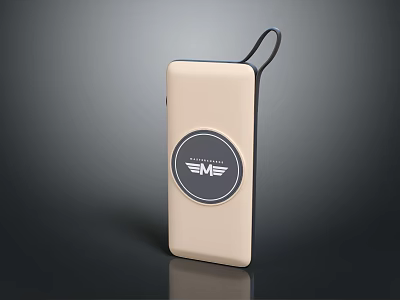 Mobile Digital Portable Power Bank With Beige Design Circular Logo And Strap 3d model