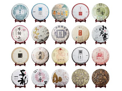 Round Tea Cakes With Various Patterns Displayed On Stands For Daily Use 3d model