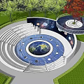 Outdoor Circular Landscape With Earth Center Star Patterns Trees And Walkway