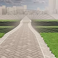Contemporary Spiral Bridge Architectural Design Over Water With Lush Green Grass Areas