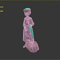 Adorable Child Statue Wearing Dress And Hat Holding Tool On Decorative Base Platform